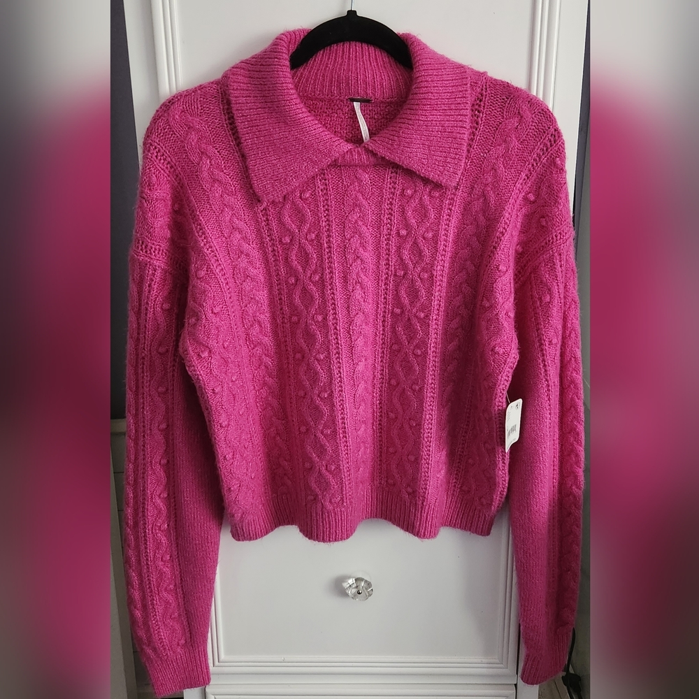Free People Fuchsia Collared Sweater Size M NWT - Picture 6 of 11